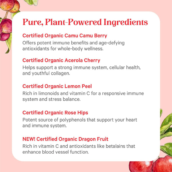 PURE SYNERGY Pure Radiance C | Organic Vitamin C Capsules | 100% Natural, Whole Food, Non-Gmo Supplement with Camu Camu Extract | for Immune and