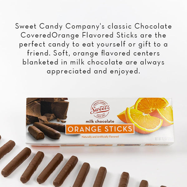 Sweet Candy Company Milk Chocolate Orange Sticks, Gluten Free - 10.5 Oz Box | Gourmet Chocolate Covered Sticks, Fruit Flavored, Gift Idea for