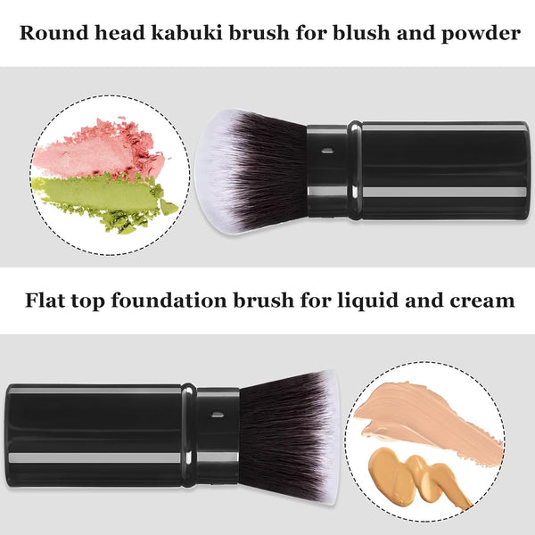 Retractable Kabuki Brush, 2 Pack Travel Foundation Face Makeup Brush Set Black