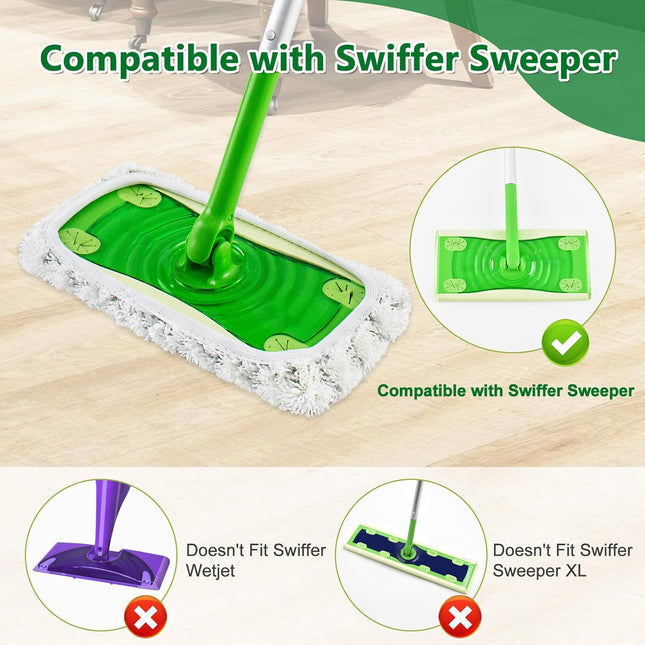 4 Pack Reusable Mop Pads Compatible with Swiffer Sweeper Mop,Wet Pads Refill & Dry Sweeping Cloths,Chenille & Microfiber