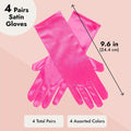 Juvale 4 Pairs of Satin Princess-Style Gloves For Little Girls Dress Up Costumes, Tea Party, Birthday, Wedding, Pageant (4 Colors), For Ages 3+