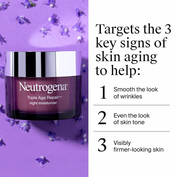 Neutrogena Triple Age Repair Anti-Aging Night Cream Facial Moisturizer, Tone-Evening Dark Spot Remover & Firming Anti-Wrinkle Nighttime Face &