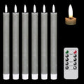 GenSwin Flameless Grey Taper Candles Flickering with 10-Key Remote, Battery Operated Led Warm 3D Wick Light Window Candles Real Wax Pack of 6,