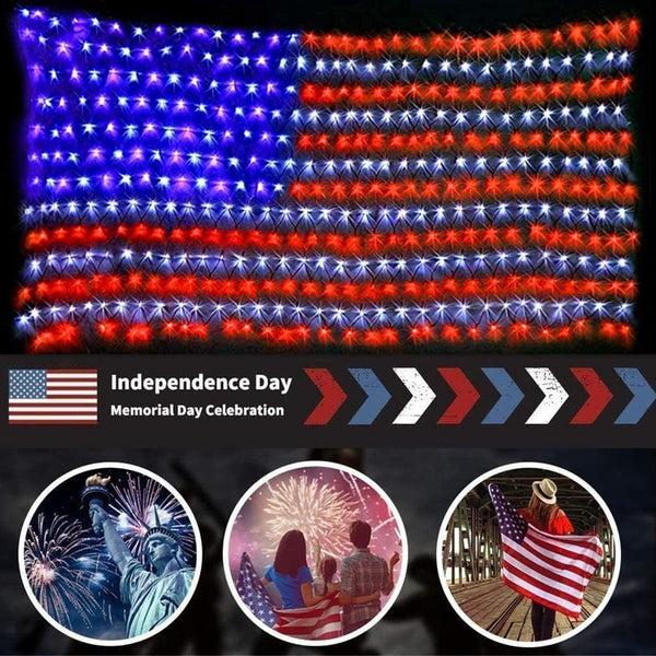 MZD8391 American Flag Lights 420 Super Bright LEDs, Waterproof LED US Flags Light for 4th of July Decorations, Memorial Day, Independence Day,