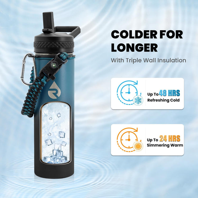 Insulated Water Bottle 20 Oz, Triple Wall Vacuum Stainless Steel (Cold for 48 Hr