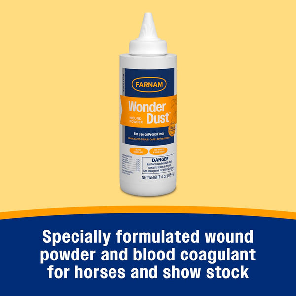Farnam Wonder Dust Wound Powder, Blood Coagulant for Horses and Show Stock, For Use on Proud Flesh, Granulated Tissue, Stop Bleeding, 4 Ounces