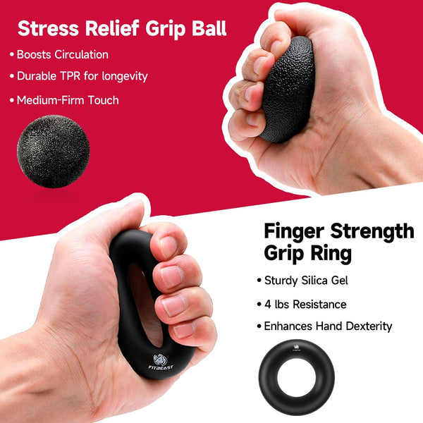 FitBeast Grip Strengthener Forearm Strengthener Hand Grips Strengthener Kit - 5 Pack Adjustable Resistance Black