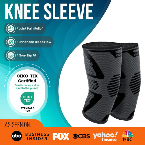 Knee Brace for Pain Relief - 2 Pack Knee Compression Sleeves for Men and Women - Support for Weightlifting, Gym, Workout, Volleyball - Meniscus