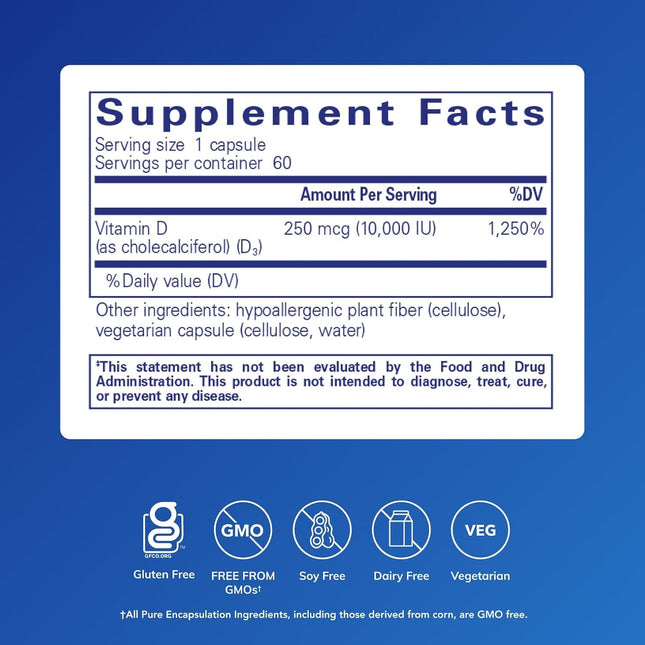 Pure Encapsulations Vitamin D3 250 Mcg (10,000 IU) - Supplement to Support Bone,