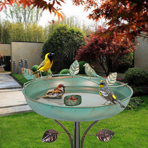 DREAMSOUL 5 Prongs Base Bird Bath with Metal Stake, Garden Bird Bath for Outdoors Tall Bird Bath Cast Iron Freestanding & Lightweight Bird