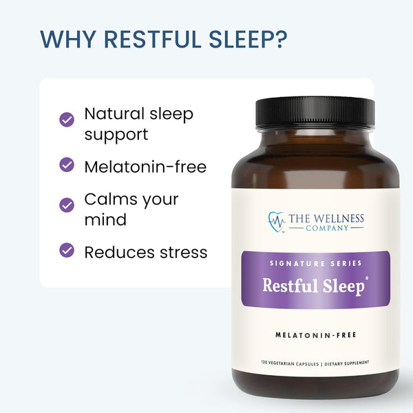 The Wellness Company Restful Sleep | 60 Capsules (1 Month Supply) | Natural Melatonin-Free Sleep Support | Non-Gmo, Vegan, Gluten Free | for