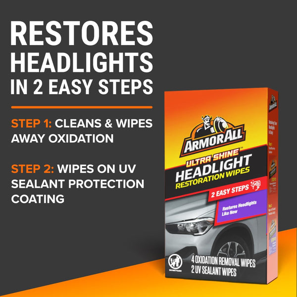 Armor All Car Headlights Cleaner Wipes , Cleaning Wipes for Headlights for Cars, Trucks, Mortocycles, 6 Wipes