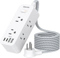 Power Strip Surge Protector, BESHON 5Ft Extension Cord, 6 Outlets with 3 USB Ports(1 USB C Outlet), 3-Side Outlet Extender, Wall Mount, Compact