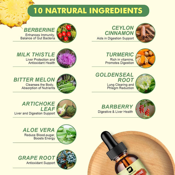 Berberine Supplement with Ceylon Cinnamon - Berberine Liquid Drops with Turmeric Curcumin, Ceylon Cinnamon, Bitter Melon, Berberine Phytosome for