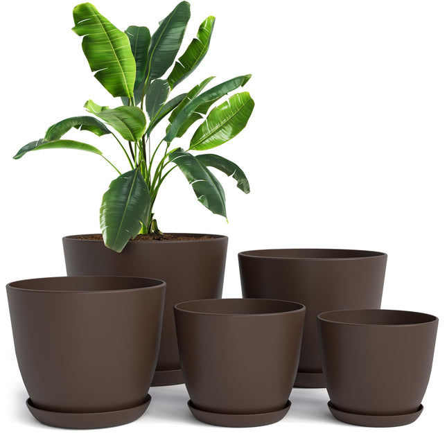 Plant Pots Indoor with Drainage, 5 Pack Multi-Size Planters Set, Brown Pack of 5