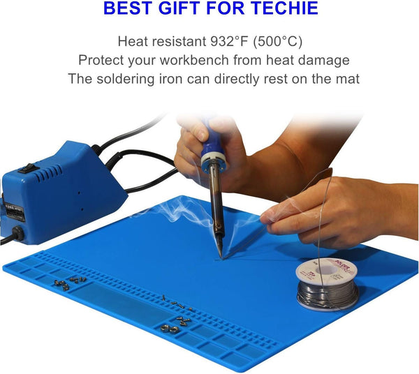 Solder Mat, Premium Heat Resistant 932°F Silicone Soldering Mat, Magnetic Work Mat for Electronics, Cell Phone, Laptop Repair, BGA Soldering