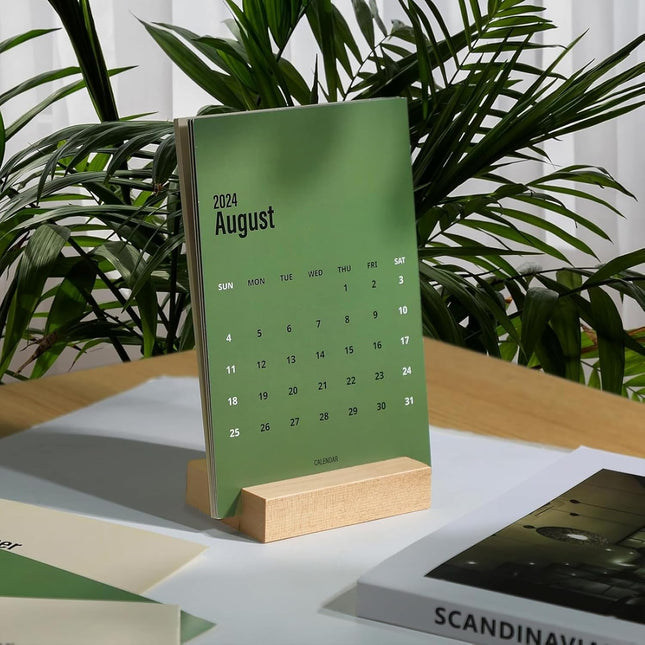 UNIQOOO 3.5" Walnut Wood Stand for 2024 Monthly Desk Calendar, Wooden Block Base