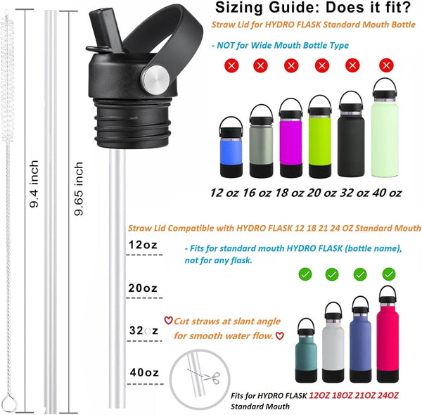 Replacement Straw Lid for Hydro Flask Standard Mouth 18-24 oz, BPA-Free Sport Cap with Soft Straw One-Hand Flip-Top for Sports/Hiking, Compatible
