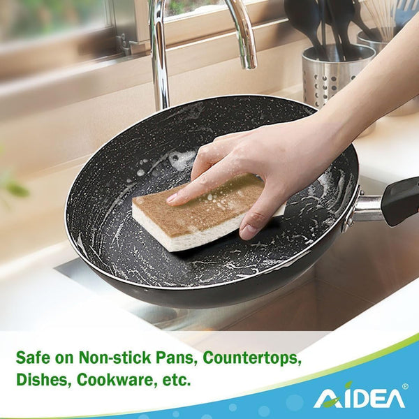 AIDEA Sponges Non Scratch, 12Count, Natural Sponge for Non Stick Cookware | Sponges Kitchen, Cellulose Scrub Sponge for Dishes, Cleaning Power for