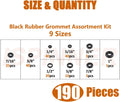 ISPINNER 190pcs Rubber Grommet Assortment Kit, 9 Sizes Eyelet Ring Gasket 1/4" 5/16" 3/8" 7/16" 1/2" 5/8" 3/4" 7/8" 1" (Black)