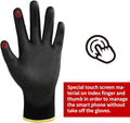 DULFINE Safety Work Gloves PU Coated for Men and Women-12 Pairs,Black Seamless Knit Glove with Two Fingers Touchscreen,Ideal for General Duty Work