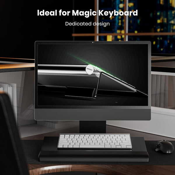 3 in 1 Keyboard Stand W/Wrist Rest and Storage Tray - Klearlook [Ultra Comfortable] PU Leather Wrist Pad & Acrylic Keyboard Riser, 16.9X7.3 Inch