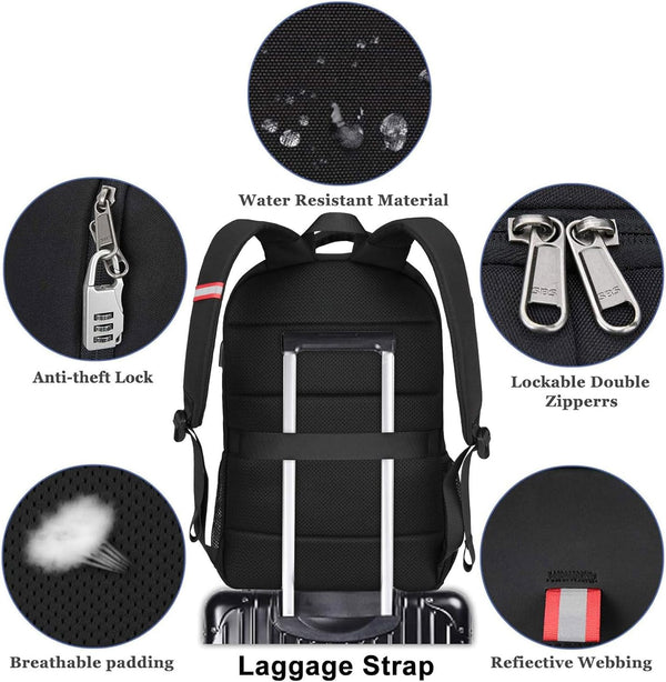 Della Gao Laptop Backpack for Men, Large Anti-Theft Business Travel Backpack with USB Charging Port, Water Resistant College Computer Bag for