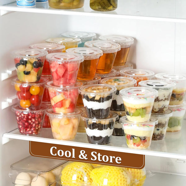 AOZITA [50 Sets, 9 oz Clear Plastic Cups With Flat Lids No Hole, Disposable Cups With Lids for Ice Cream, Pudding, Cake, Snacks Smoothie,