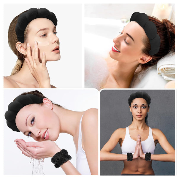 Zkptops Spa Headband for Washing Face Wristband Sponge Makeup Skincare Headband Terry Cloth Bubble Soft Get Ready Hairband for Women Girl Puffy