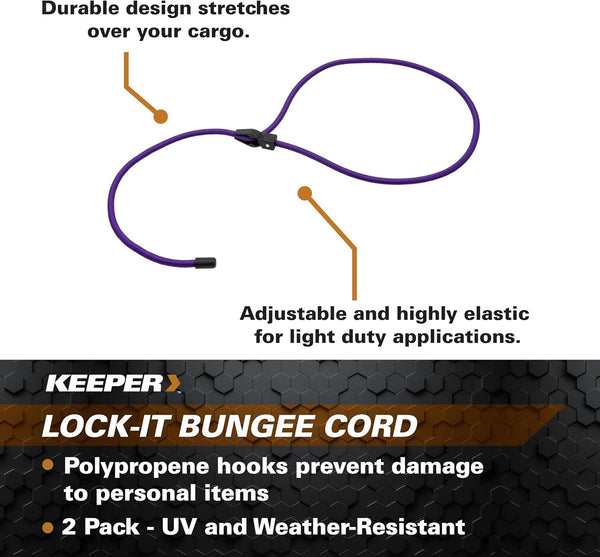 Keeper - 48” Lock-It Bungee Cord, 2 Pack - UV and Weather-Resistant