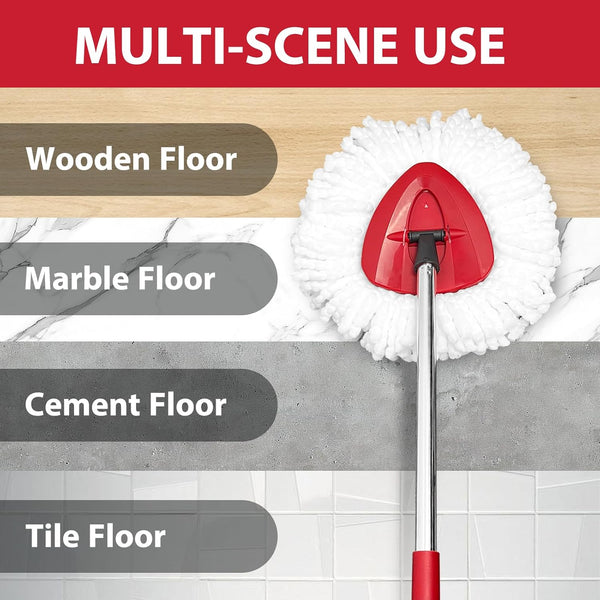 Spin Mop Replacement Set for O-Cedar Easywring 1-Tank System, Includes 2 Mop Head Replacement, 1 Mop Handle (30-58In Adjustable 4-Section Pole), 1