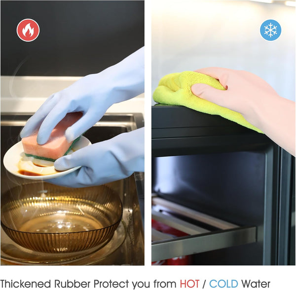 COOLJOB 2 Pairs Thickened Rubber Gloves with Cotton Lining & Non-Slip Grip, Colorful Household Long Lasting Dishwashing Gloves for Kitchen &