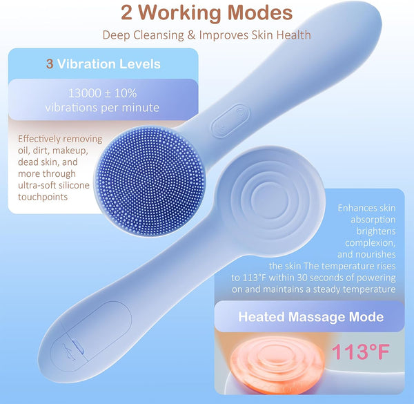 Facial Cleansing Brush Silicone Face Scrubber Waterproof Rechargeable Exfoliator Massage Device for Men & Women, Deep Pore Cleansing, Exfoliating,