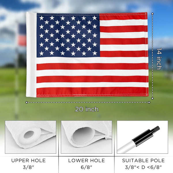 KINGTOP USA Golf Flag 20X14 Inch - Tube Inserted, Dual-Layer 420D Nylon, Double Sided Printing - Standard Putting Green Flags for Backyard
