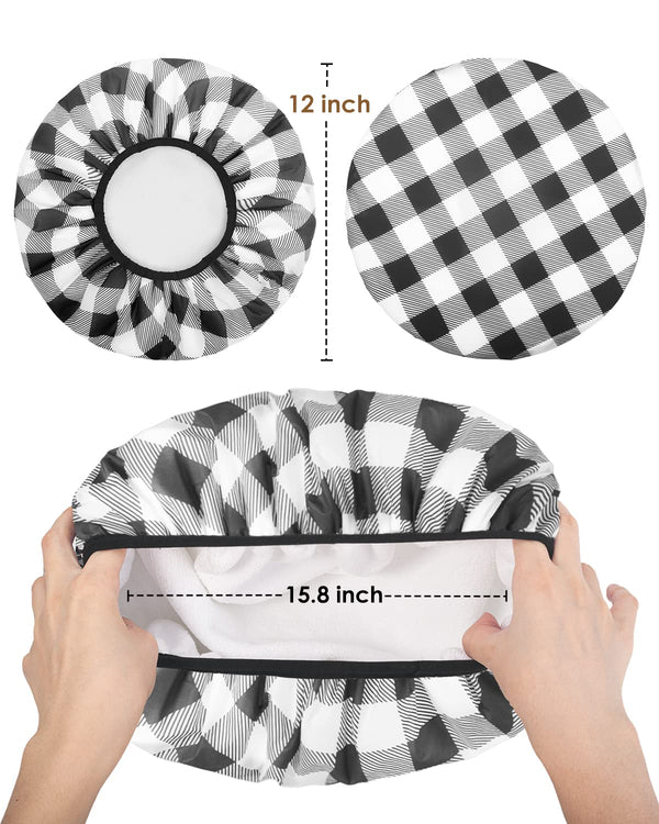 Auban Shower Cap, Shower Cap for Women Terry Cloth Lined EVA Exterior Reusable Double Layer Waterproof, Large Bath Hair Cap, Hotel Travel