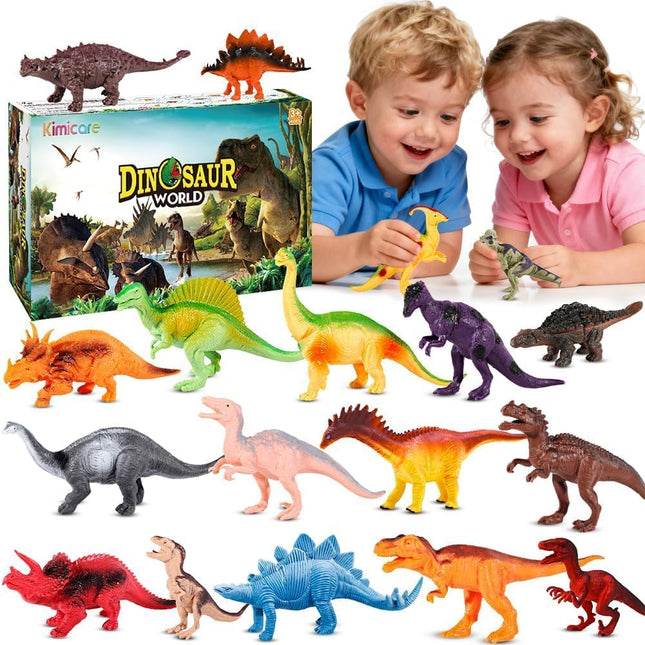 Kids Dinosaur Figures Toys, 7 Inch 12 Pack Jumbo Plastic Dinosaur Playset, STEM 