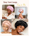 BONNET QUEEN Double Layer Silk Bonnet for Sleeping for Women Satin Lined Bonnet Night Cap for Curly Hair with Tie Band,Black Medium Black