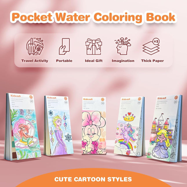 Paint with Water Coloring Books for Kids, Pocket Mess Free Watercolor Painting K