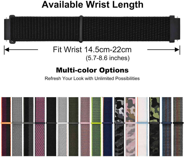 WOCCI 22Mm Adjustable Nylon Watch Band, Quick Release Sport Loop Strap (Black)