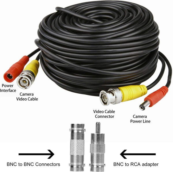 4 Pack 30M/100ft All-in-One BNC Video Power Cables, Extension Surveillance Camera Cables for CCTV Security DVR System Installation, Free 8pcs BNC