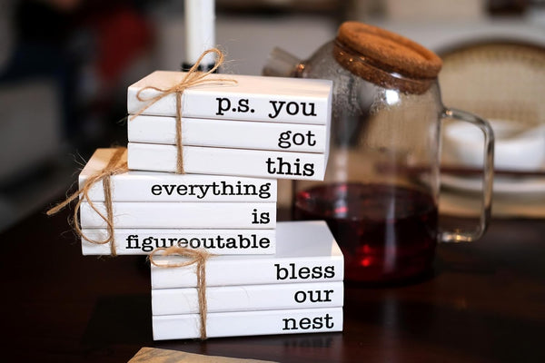 Cute Office Desk Decor, Inspirational Wooden Mini Faux Books for Decoration, Gifts for Women Kids - P.S. You Got This Sign