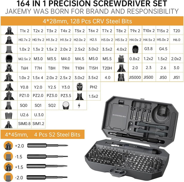 JAKEMY 164 in 1 Precision Screwdriver Set, Laptop Screwdriver Kit, Professional Computer Screwdriver Repair Tools with T5 T6 Torx Screwdriver Bit