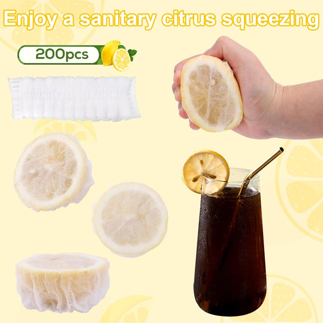 200Pcs Lemon Covers for Squeezing, Reusable Lemon Wedge Bags Stretch Wraps Mesh Lemon Juice Net Squeezer Cloths for Seed