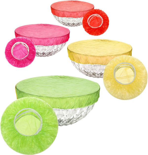 Boao 100 Pcs Reusable Bowl Covers 4 Size Plastic Color Elastic Wrap for Food Storage Fresh Keeping Food Bowl Cover Lid for Dish Plate Cup Bread