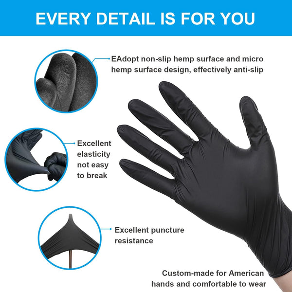 FINITEX Black Nitrile Disposable Medical Exam Gloves - 100/1000 PCS 6.3Mil Gloves Powder-Free Latex-Free Food Gloves