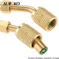 R410A Adapter 5/16" SAE Female Quick Couplers to 1/4" SAE Male Flare, 2 PC 45 Degree Angled Charging Vacuum Adapter, Used for R410a with Thimble