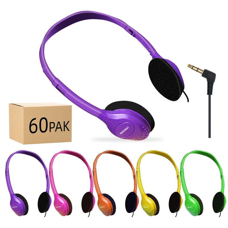 60 Pack Bulk Headphones for Kids Multi Color Headphones for School Classroom Students Teen Boys Girls and Adult