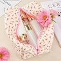 Floral Makeup Bag,Floral Quilted Makeup Bag,Large Cosmetic Bag,Fashionable Travel Makeup Pouch, Cute Pink Makeup Bag,Puffy Coquette Makeup Bag,
