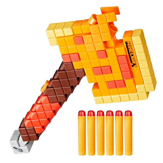 Nerf Minecraft Firebrand, Dart Blasting Axe, 6 Nerf Elite Foam Darts, Design Ins