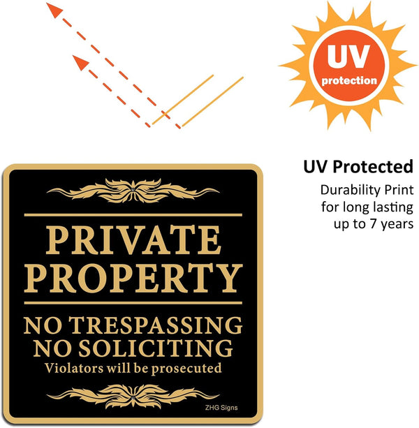 ZHGSERVU No Trespassing Signs Private Property No Soliciting Warning Sign 12” x 12” Heavy 0.40 Aluminum Rust Free Safety Sign Protect Your